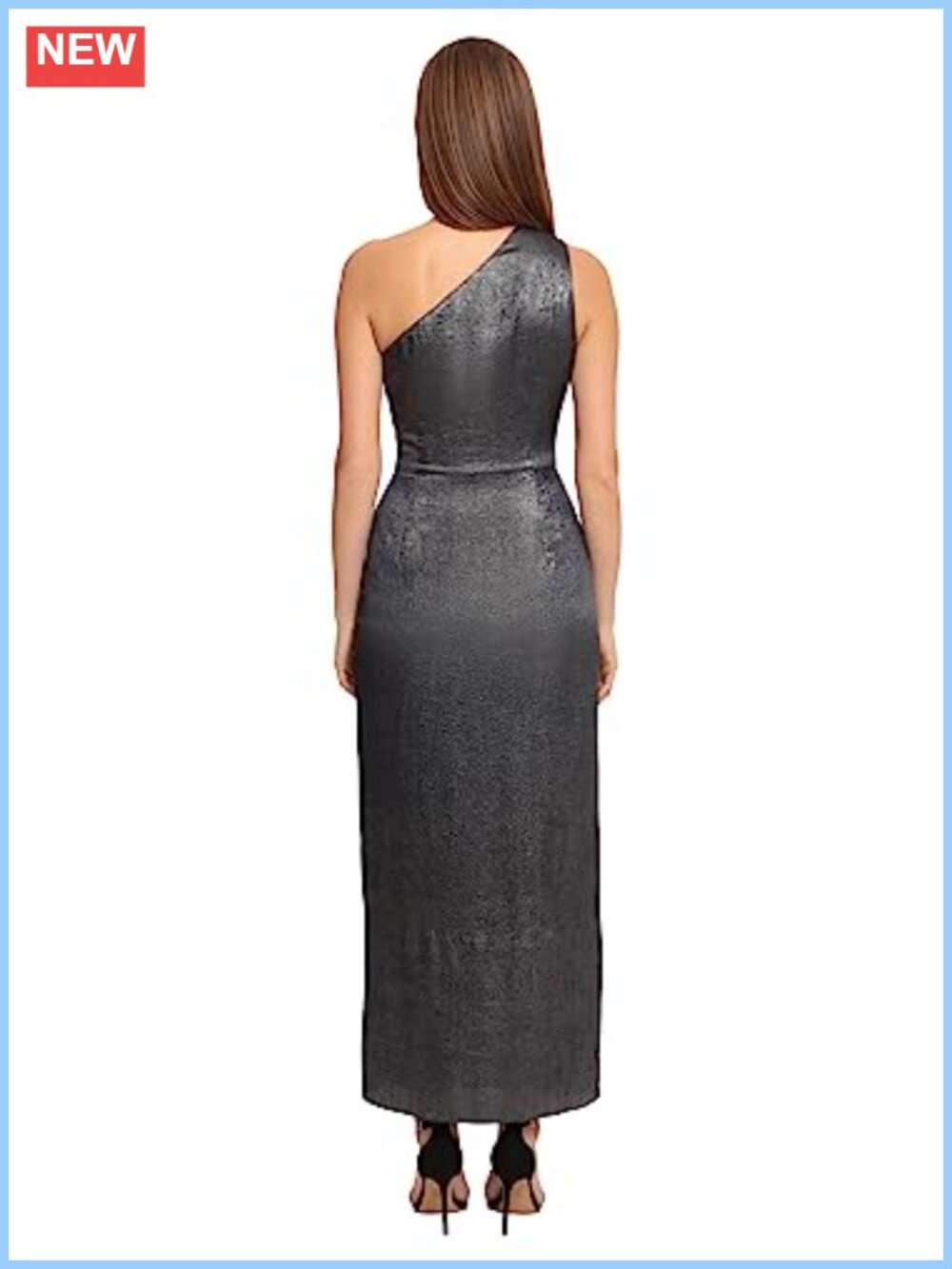One Shoulder Sleeveless Maxi Dress with High Slit - Mercury Satin Cocktail Party - Picture 5 of 6